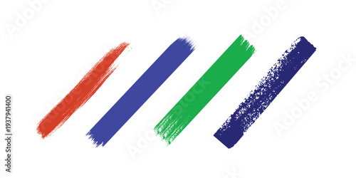 Vibrant grunge brush strokes in red blue green and dark blue