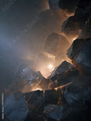 Wallpaper Mural Dark, jagged rocks glow warmly from within Torontodigital.ca