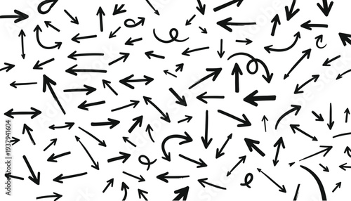 Collection of black arrows pointing in various directions on white background