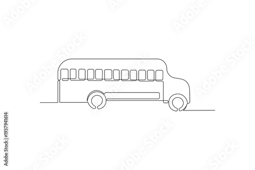 School bus icon in continuous one line drawing on white background
