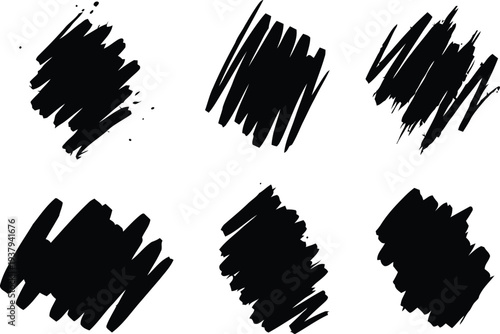 Six black brush strokes on a white background