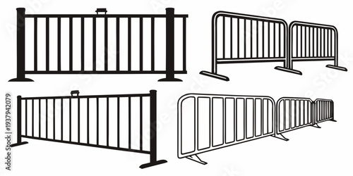 A collection of various types of fences and barriers for different purposes. Vector