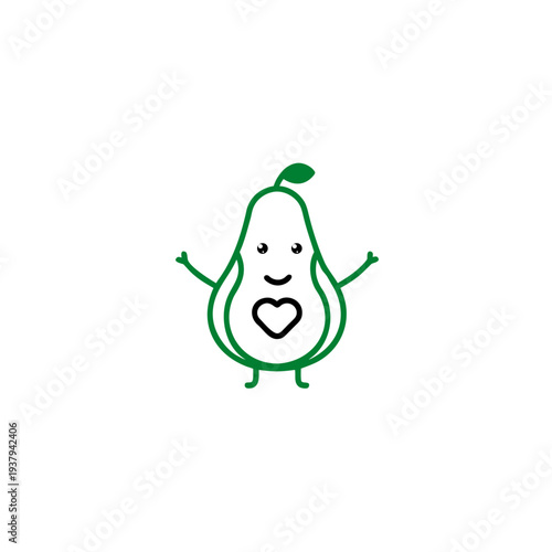 Playful cartoon avocado character with cheerful expression, friendly half-slice mascot.
