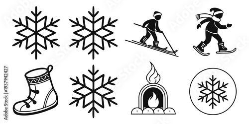 Winter activities and symbols showcasing the beauty and fun of the season Vector