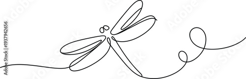 Single line of a dragonfly with swirling tail insect