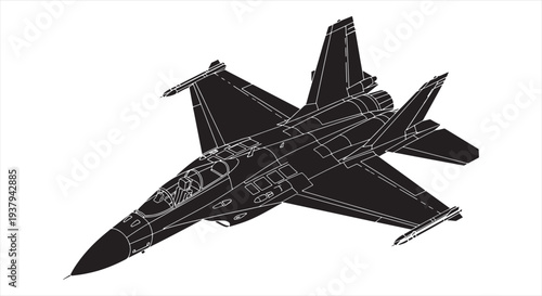 Fighter Jet Blueprint – Military Aircraft Aerospace Engineering CAD Technical Drawing
