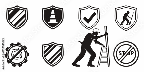 A collection of icons representing safety, security, and quality assurance Vector