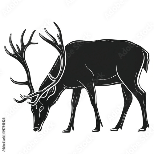 Elegant black silhouette of a majestic stag with large antlers