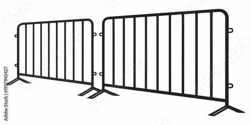 Two metal barricades standing side by side with a gap in between them. Vector