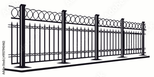 Ornate black metal gate with intricate designs and pointed tops Vector