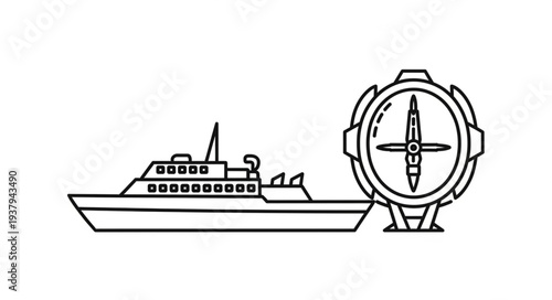 Cruise Ship Navigation Compass Illustration.
