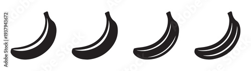 Single banana icon set showing four identical fruit silhouettes with minimalist line detail on plain surface