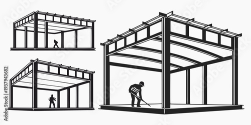 Detailed illustrations of different types of houses and their structural designs. Vector