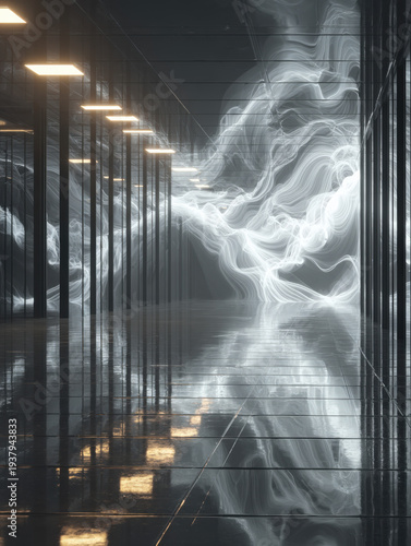 Wallpaper Mural Dark corridor with glowing, ethereal swirls above Torontodigital.ca