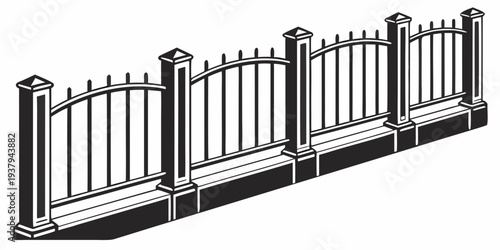 A white wooden fence with vertical bars and horizontal rails Vector