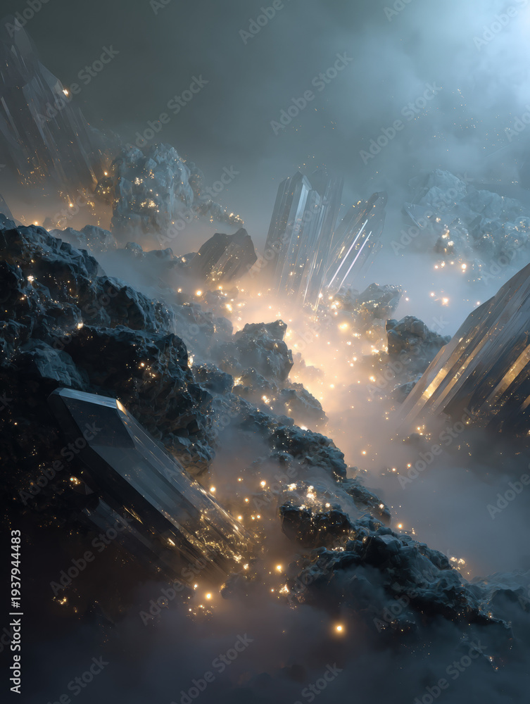 custom made wallpaper toronto digitalGlowing crystals rise through misty, cavernous terrain