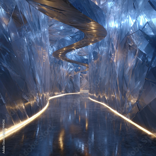 Wallpaper Mural Glassy tunnel glows with cool blue light Torontodigital.ca