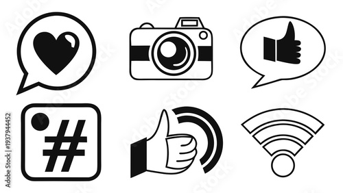 A collection of icons representing social media, communication, and technology Vector