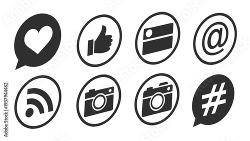 A collection of various social media icons and symbols. Vector