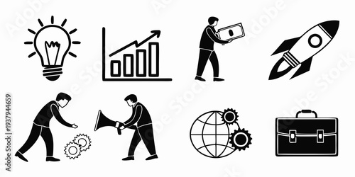 Diverse icons representing various aspects of business and technology Vector