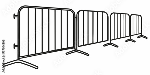 Row of metal barricades with triangular bases for stability and crowd control Vector