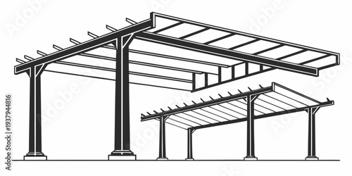 A detailed illustration of a pergola structure with a lattice roof design Vector