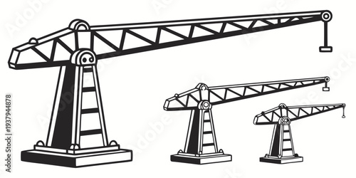 Three different types of cranes used in construction and industry. Vector