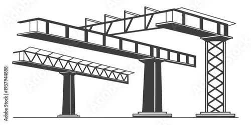 A detailed illustration of a complex bridge structure with multiple levels Vector