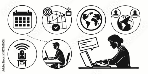 A diverse set of icons representing various aspects of daily life and activities Vector