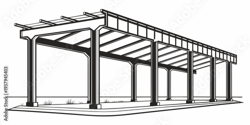 A detailed architectural drawing of a large industrial building structure Vector