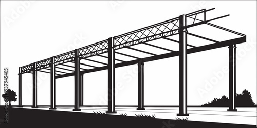 Modern architectural design of a large, open-air building structure Vector