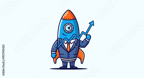 Cartoon Rocket Character in Business Suit.