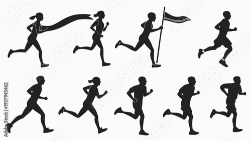 A diverse group of people running in various styles and poses. Vector