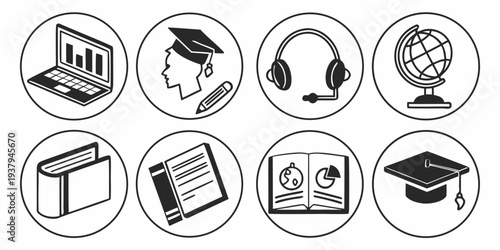 Icons representing various aspects of education and learning Vector