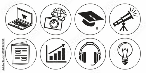 A collection of icons representing various aspects of modern technology and communication Vector