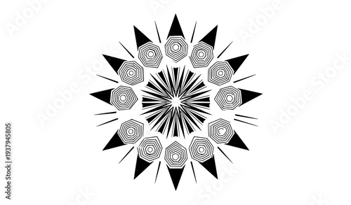 Black and White Radial Geometric Pattern Vector Illustration for Backgrounds and Design