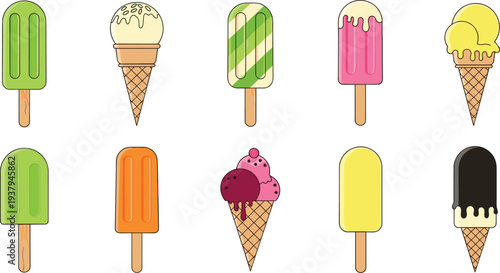 Colorful Ice Cream and Popsicle Collection Vector Illustration