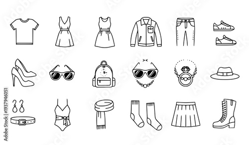 Fashion Clothing and Accessories Linear Icons Pack for Online Store and UI Design