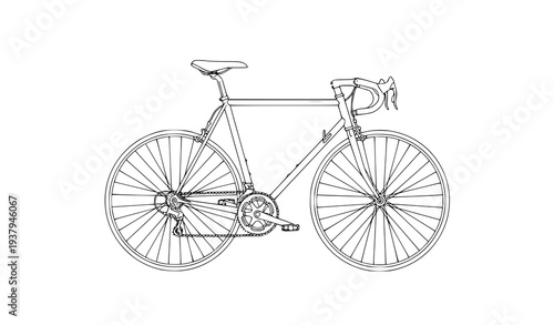 Classic Road Bicycle Outline Vector Illustration for Cycling and Fitness Design