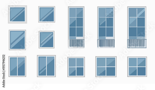 Architectural plastic window frames vector icons various house window types