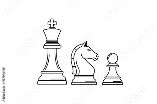Chess pieces illustration with king knight and pawn