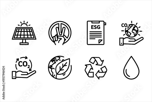 Eco friendly icons representing sustainable practices and environmental responsibility