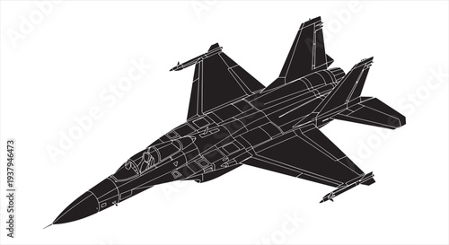 Fighter Jet Blueprint – Military Aircraft Aerospace Engineering CAD Technical Drawing