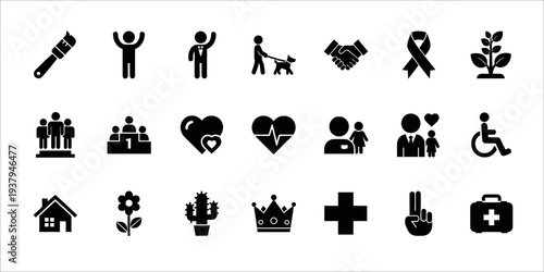 Collection of 20 universal black and white icons