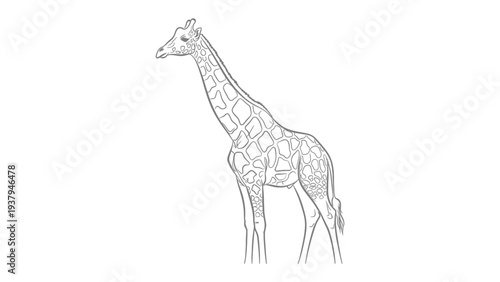 Giraffe's Elegant Silhouette: A majestic giraffe stands tall, its unique spotted pattern a testament to nature's artistry.