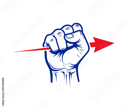 Fist with red arrow indicating movement or action