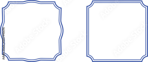 Two blue ornate frames on white background border decorative