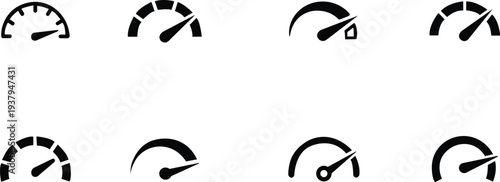 Speedometer, tachometer icon. Speed indicator sign. Internet car speed. Performance concept. Speedometer set. Fast speed sign. Flat simple icon - stock vector. See Less. isolated on transparent backgr