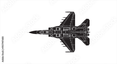 Fighter Jet Blueprint – Military Aircraft Aerospace Engineering CAD Technical Drawing