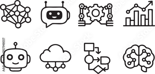 Essential line icons illustrating various facets of digital marketing, including SEO, social media, and advertising strategies.